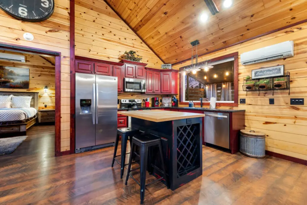 Rustic charm meets modern comfort in this inviting kitchen space