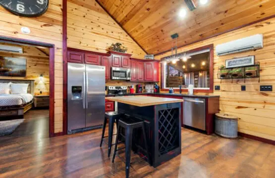 Rustic charm meets modern comfort in this inviting kitchen space