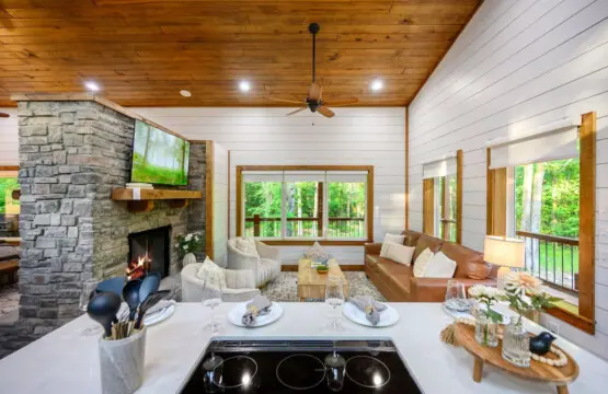 Cooking dinner while the fire crackles behind you and your whole crew spreads out across the living room—this is the setup that makes everyone actually want to hang out together instead of disappearing to different corners.