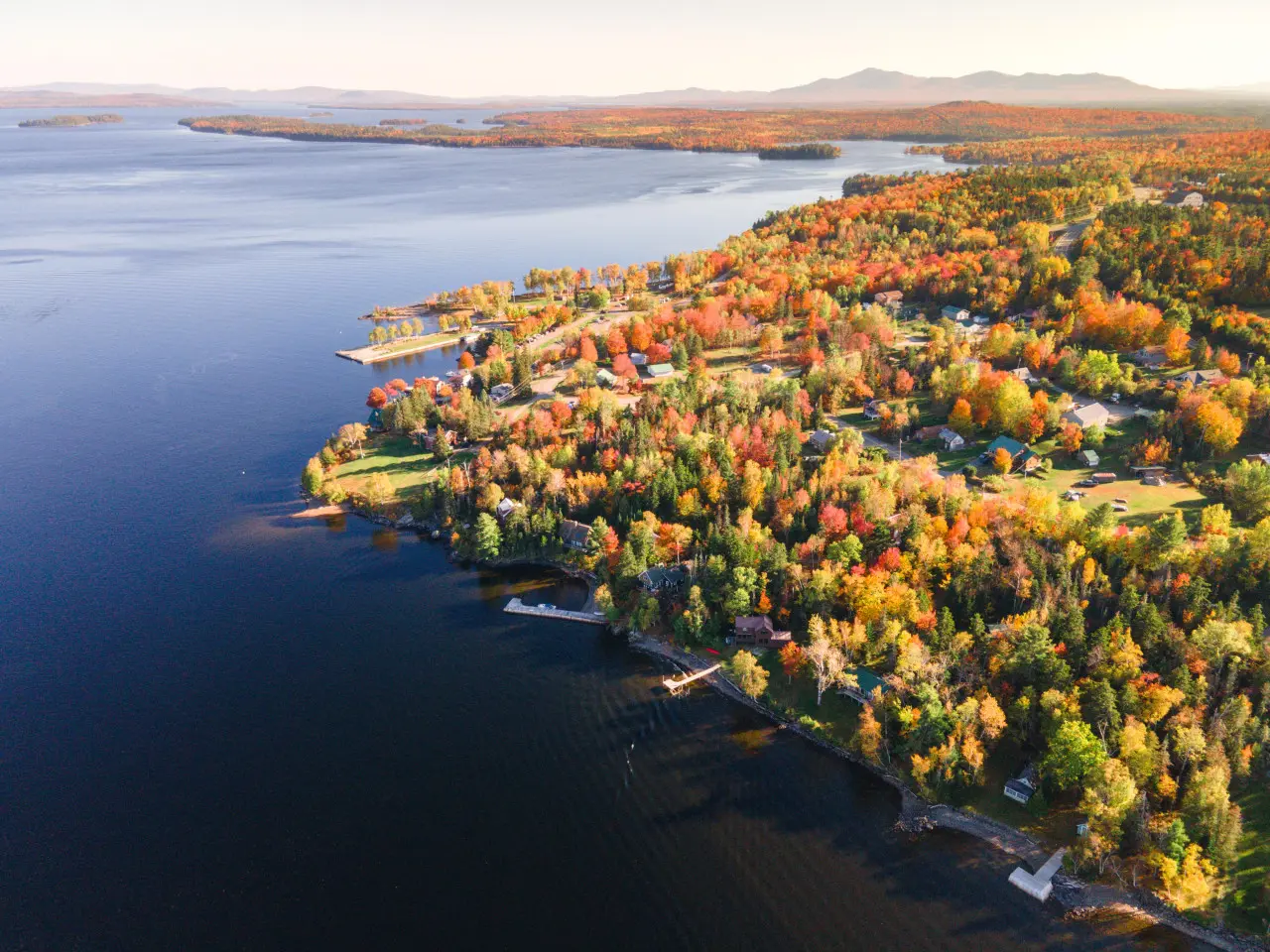 A warm blanket of leaves surrounding lakeside peace.