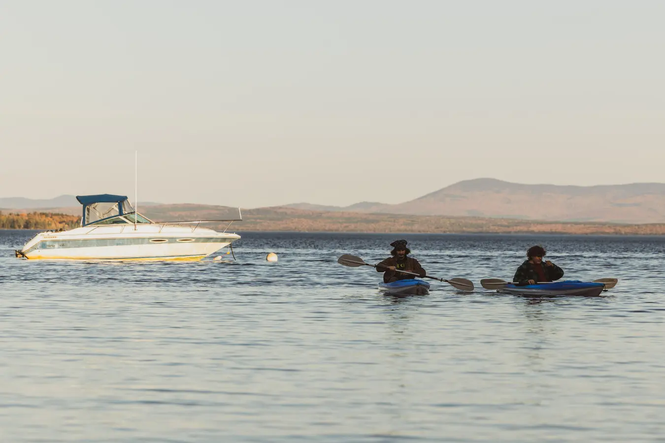 Gliding through calm waters, with the boat and the breeze behind us.