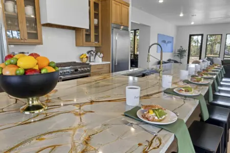 That stunning quartzite island is ready for whoever wanders down first.