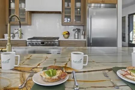 That gorgeous marble counter has plenty of room to spread out — kitchen's ready when you are.