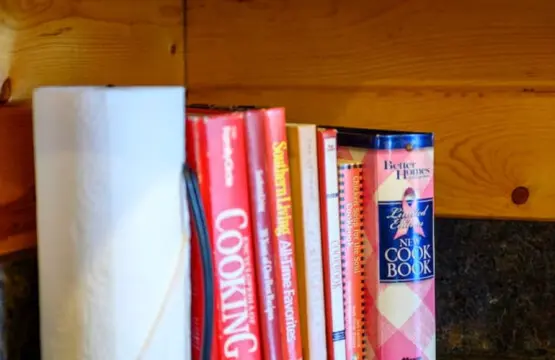 Cozy kitchen counter space with plenty of storage and classic wood cabinetry throughout.