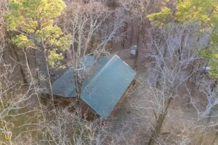 Cozy woodland retreat nestled among towering trees with that perfect secluded cabin vibe.