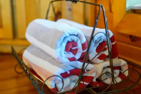 Cozy heated towel rack in the master bath keeps your linens warm and toasty.