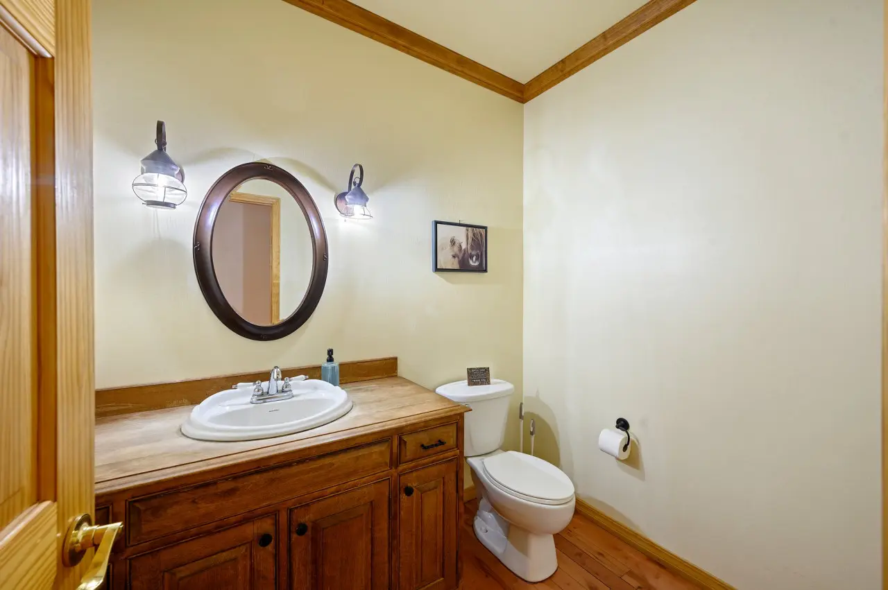 Our bathroom offers a harmonious blend of modern comforts and rustic charm, providing a serene oasis for relaxation and
