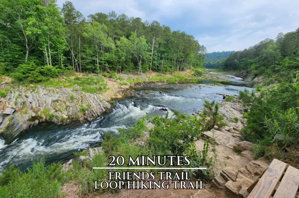 The Friends Trail loop is about 20 minutes out, with rapids and rock outcroppings perfect for a morning hike.