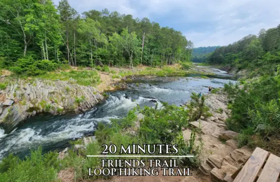 The Friends Trail loop is about 20 minutes out, with rapids and rock outcroppings perfect for a morning hike.