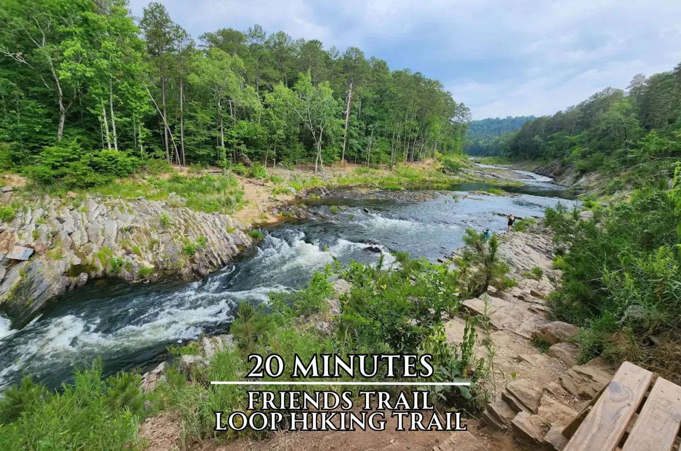 The Friends Trail loop is about 20 minutes out, with rapids and rock outcroppings perfect for a morning hike.