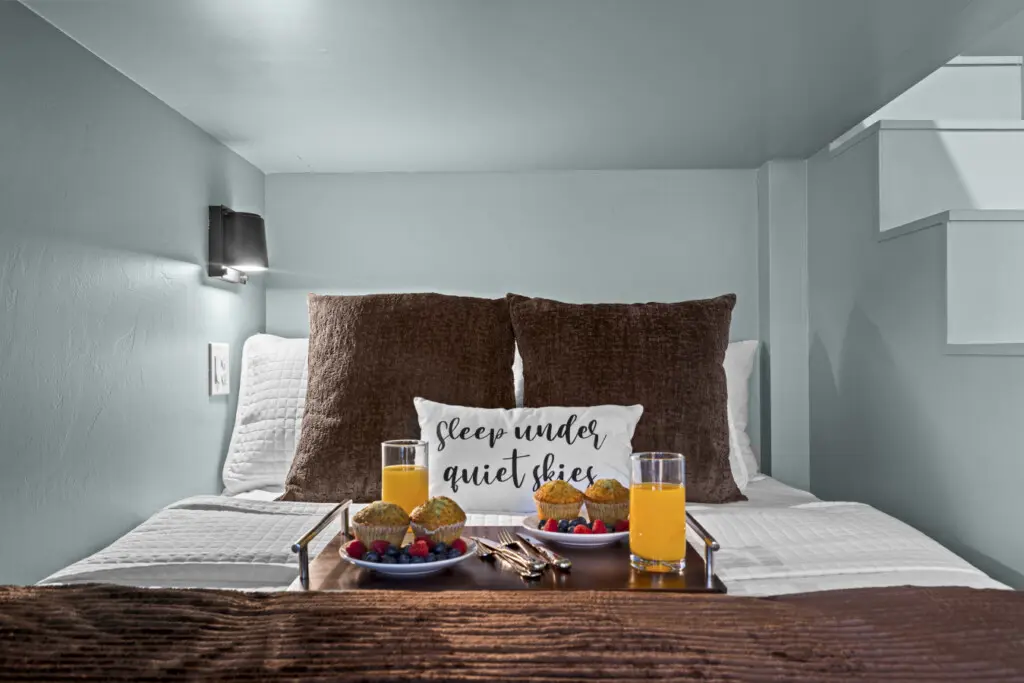 One of the cozy nooks at Eagle's Vista — king bed, quiet surroundings, and room to actually exhale.