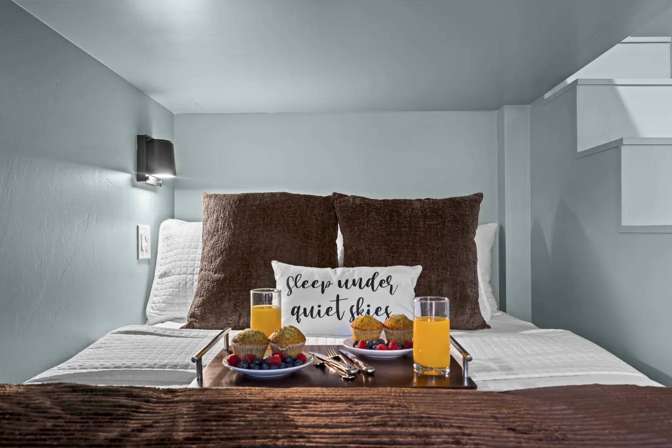 One of the cozy nooks at Eagle's Vista — king bed, quiet surroundings, and room to actually exhale.