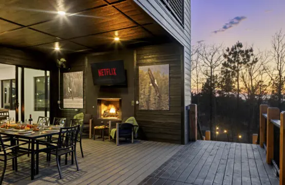 Dinner's ready on the covered deck with the fireplace going and Netflix queued up for later.