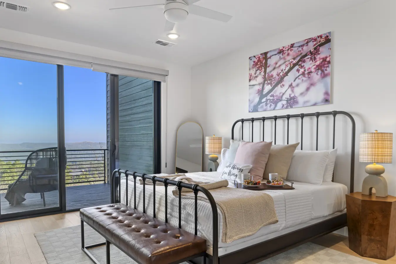 Wake up to mountain views in this king suite — one of six at Eagle's Vista.