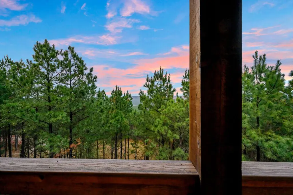Wake up to this view from your private deck—nothing but pine trees and sky for miles.