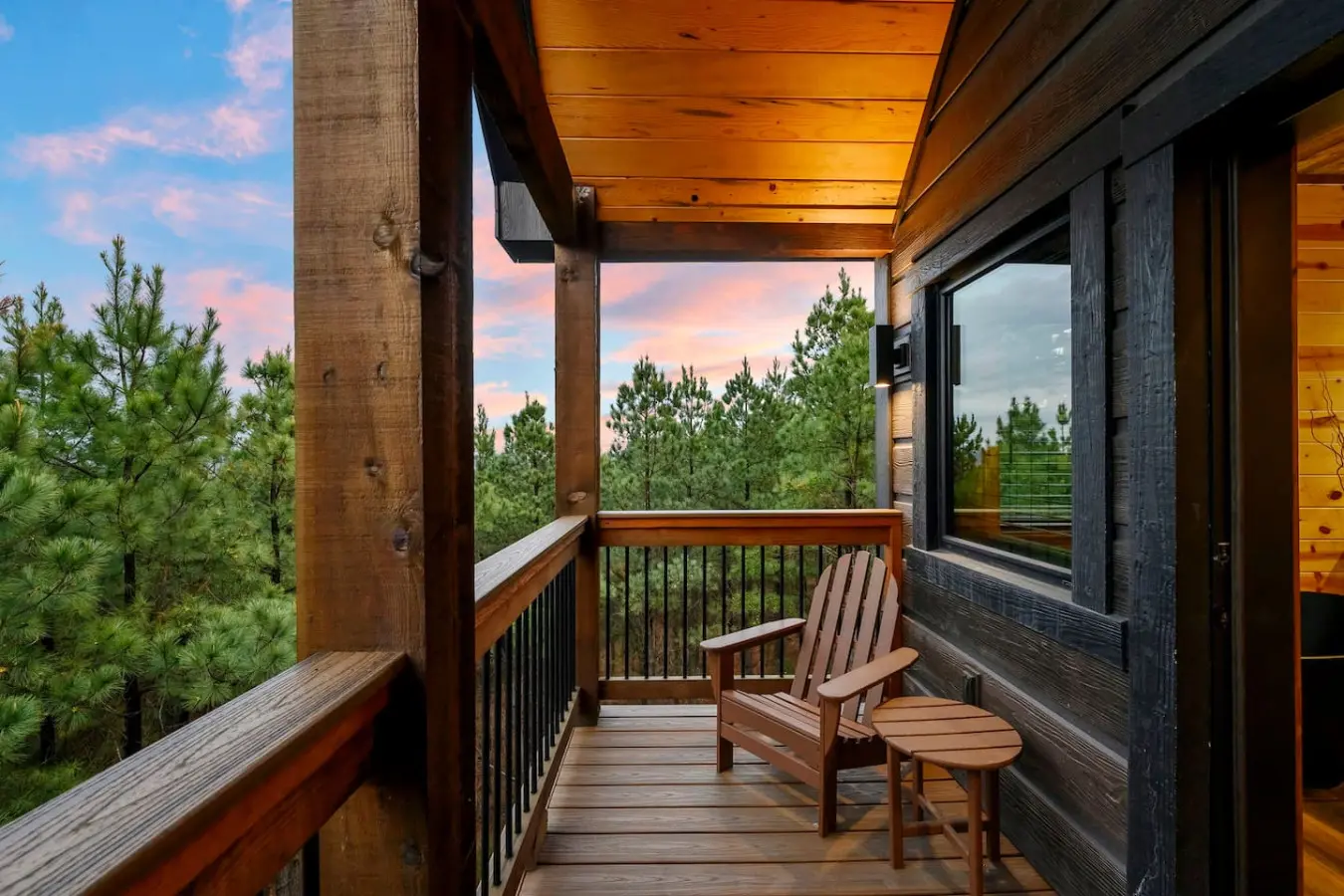 Wake up to endless forest views from your private covered deck with that perfect Adirondack chair.