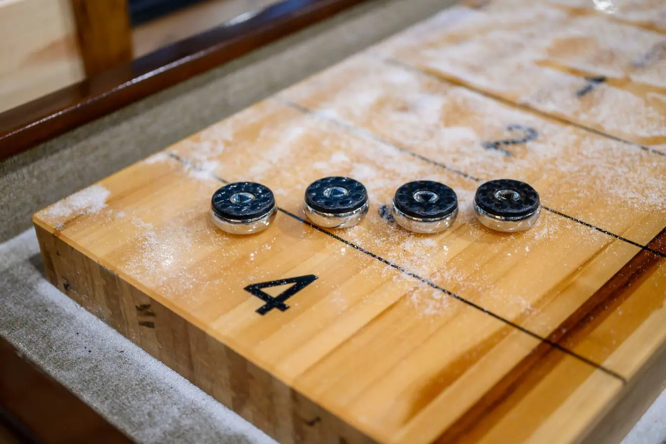 This stunning shuffleboard table is perfect for friendly competition right in your living space.