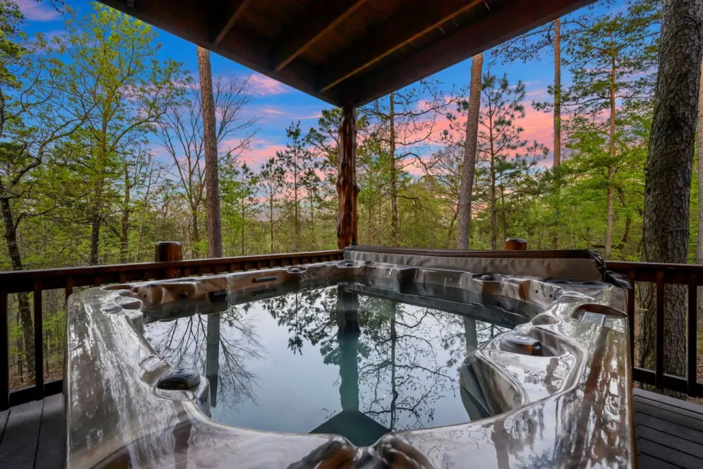 Hot tub soaking after a day in the woods at Treetop