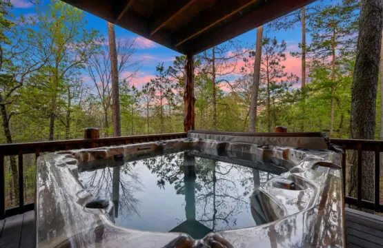 Hot tub soaking after a day in the woods at Treetop