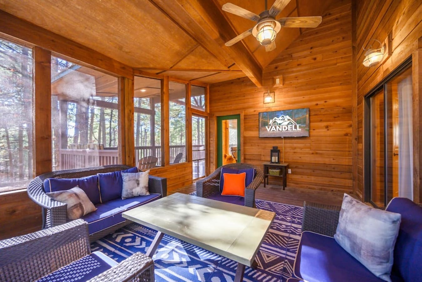 Escape to our sun-drenched sunroom and relax on the comfortable wicker furniture while you take in the stunning views of the surrounding area. With floor-to-ceiling windows, this bright and airy space is the perfect place to unwind after a day of explorin