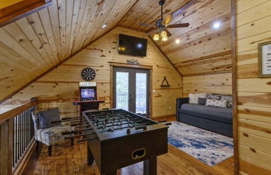 With every flick of the wrist, the foosball table sparks laughter and camaraderie in the cabin.