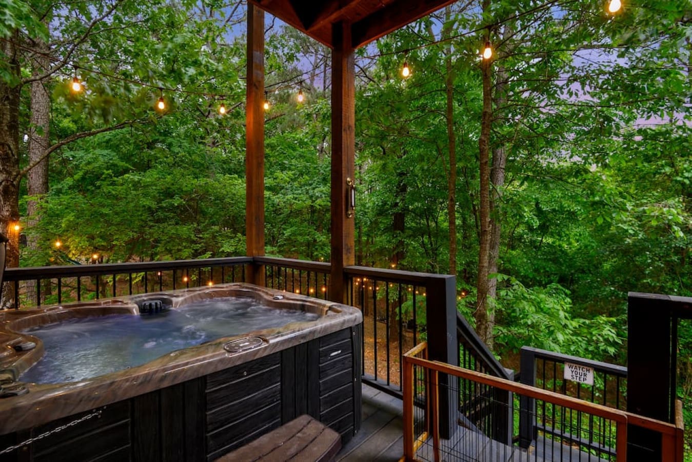 Soak in the tranquility: Where hot tub meets nature's embrace.