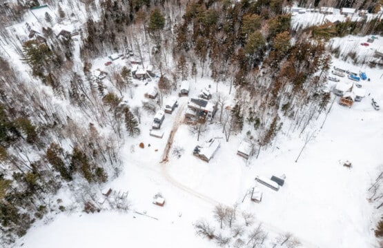 Capturing the serenity of our cabin surrounded by a pristine white landscape.