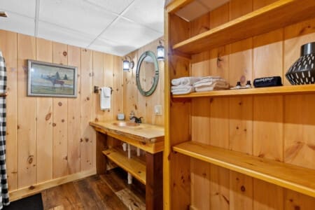 Embrace the warmth of natural beauty with our rustic wooden shelves.