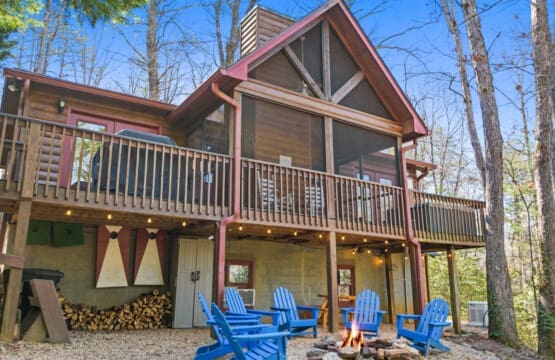 Welcome to rustic charm: our cabin beckons with a cozy firepit at its heart.