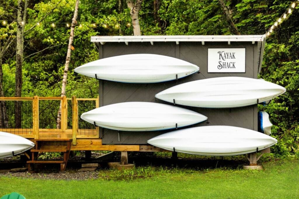 The kayak shack has plenty of kayaks as well as canoes.