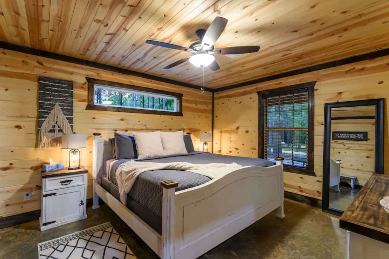 Makin Time Cabin features two luxurious king suites and one elegant queen suite for a comfortable and spacious retreat.