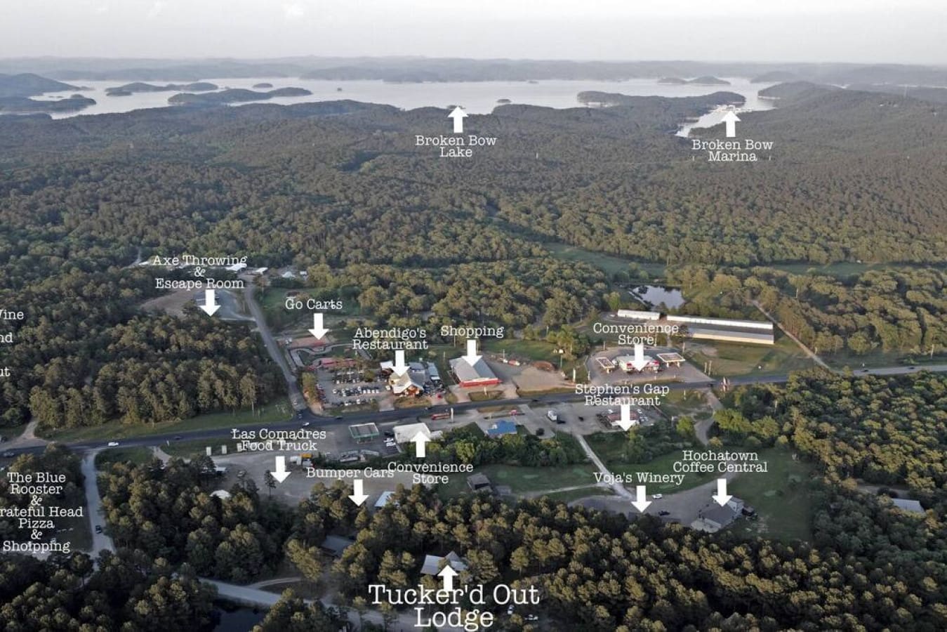 Tucker'd Out Lodge is situated conveniently near top attractions, the lake, dining spots, and family-friendly activities, everything you need is within easy reach at our prime location.