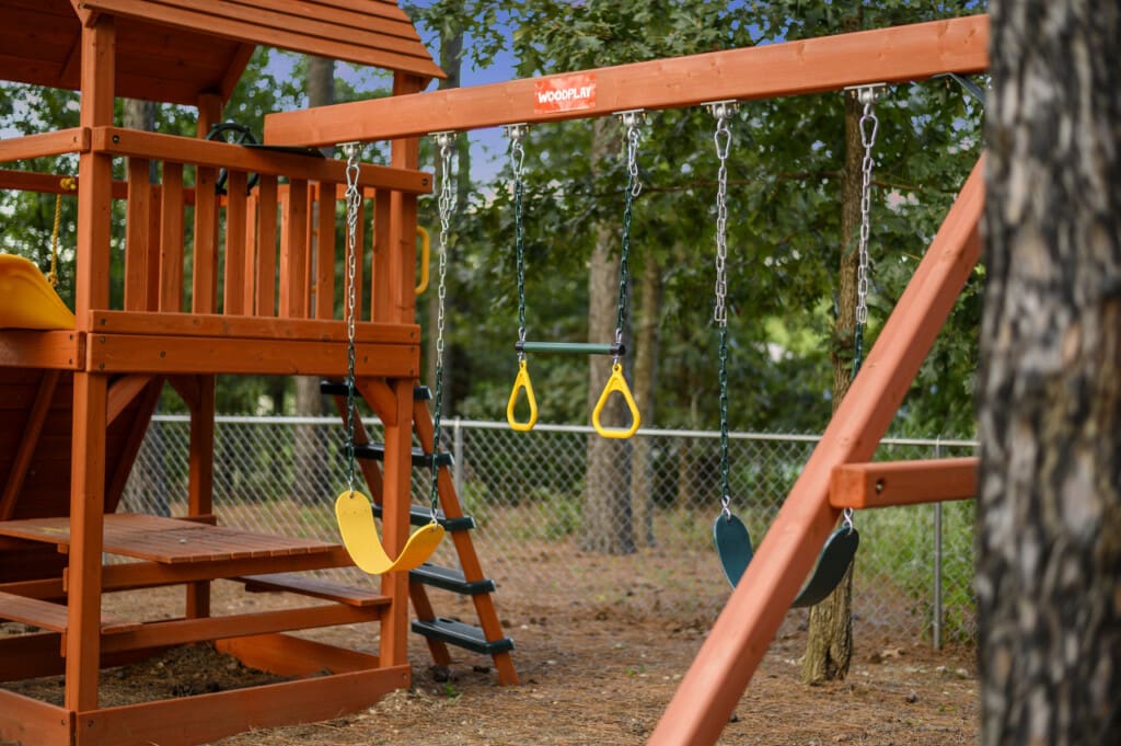 Have fun on the swings.