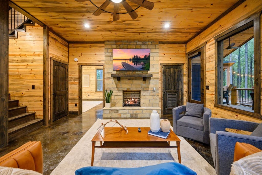 Cozy up by the fireplace in our inviting living room