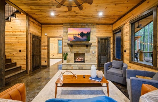 Cozy up by the fireplace in our inviting living room