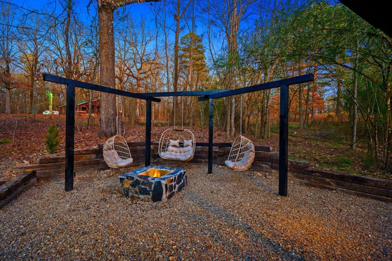 Swaying under the stars, warming by the fire – where swing meets serenity.