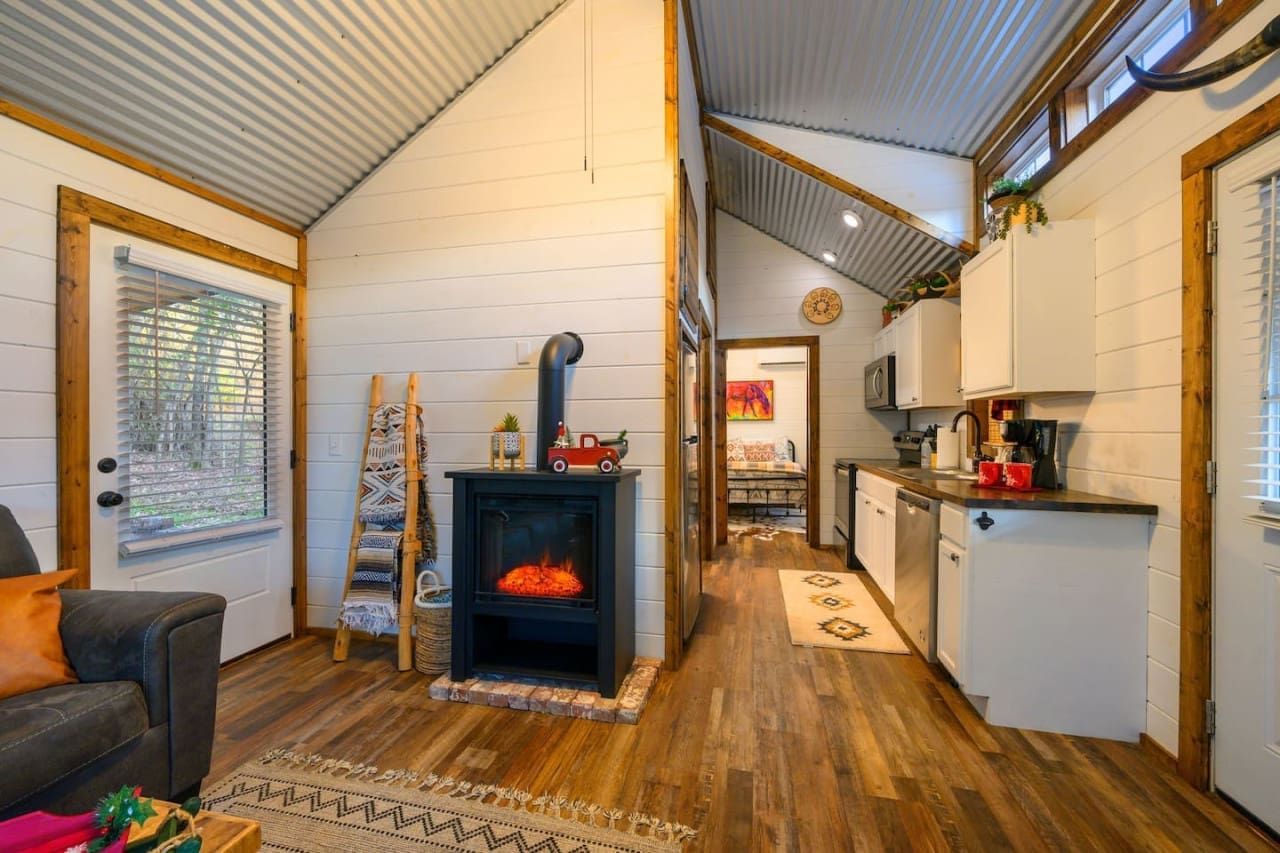 A rustic escape with a touch of fireside charm.