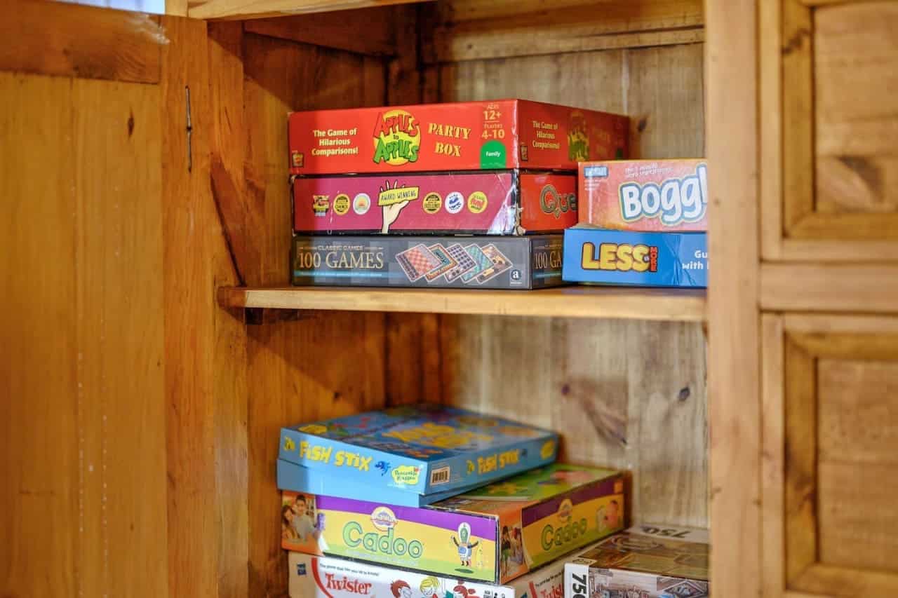 Challenge and camaraderie thrive in this cozy cabin game nook.
