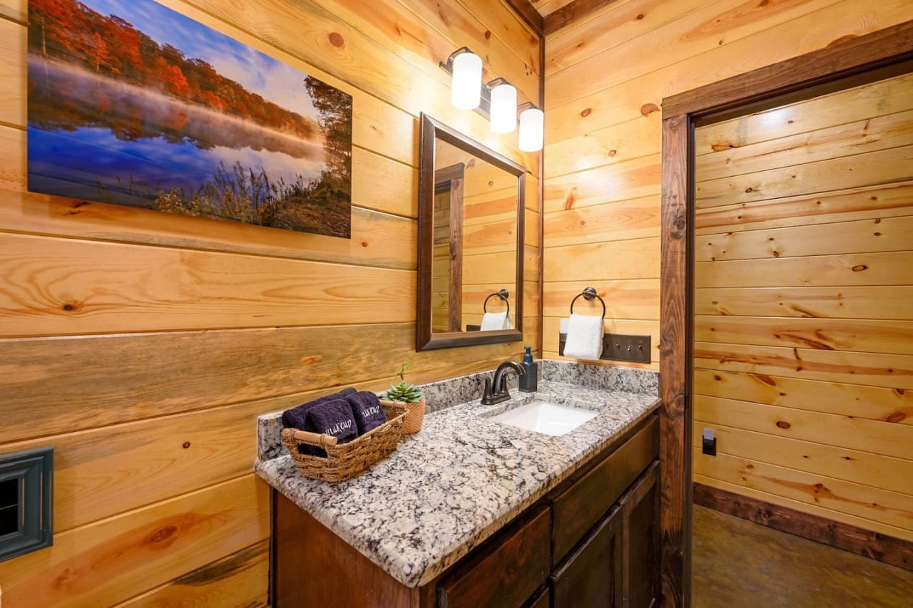 A peaceful escape with scenic views from our cabin bathroom