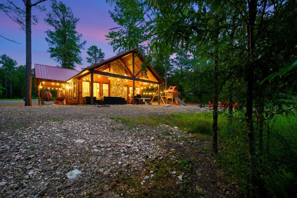 Glowing cabin views, where tranquility meets illumination