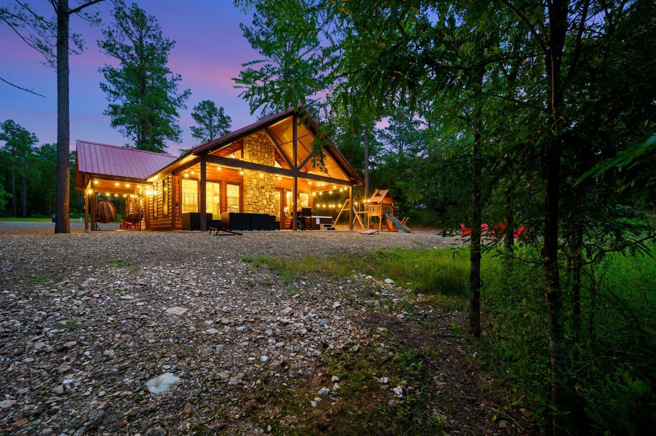 Glowing cabin views, where tranquility meets illumination
