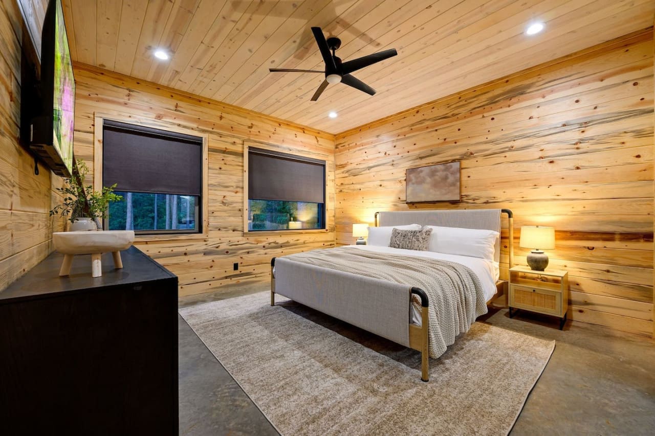 Entertainment hub in the comfort of our bedroom.