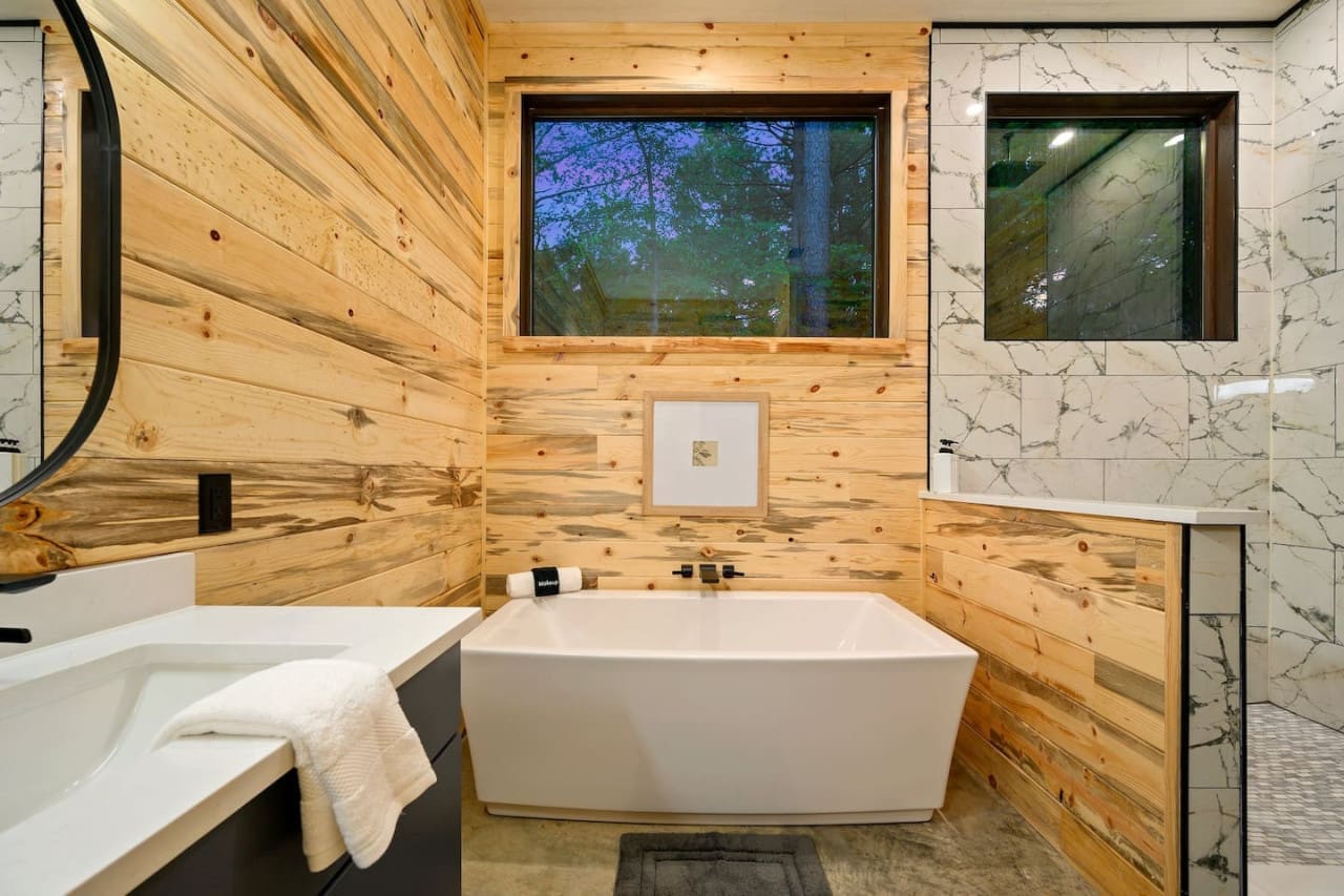 Our inviting tub is the perfect place to melt away the day and enjoy some cabin bliss.