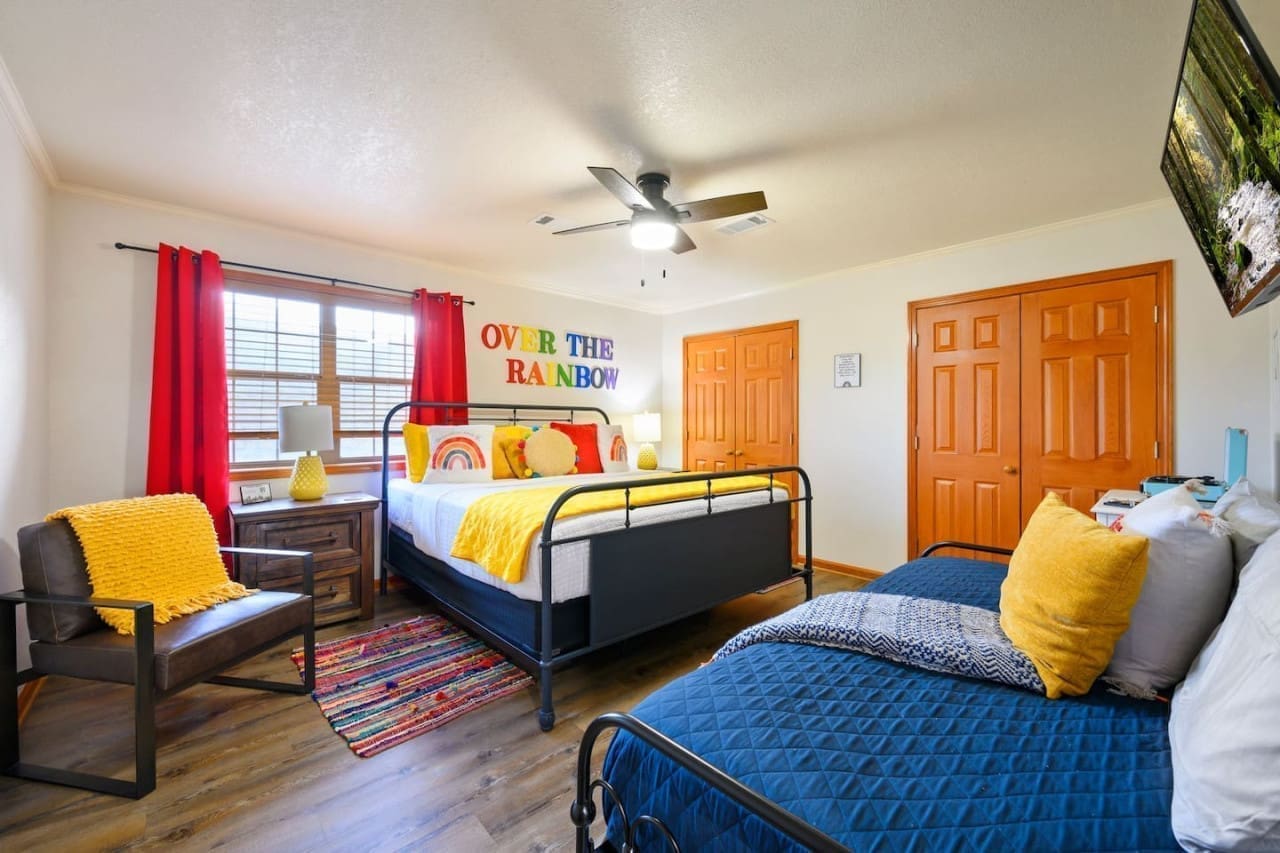 Curl up with a book or take a nap on our inviting bedroom sofa, where comfort meets convenience.