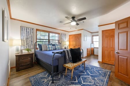 Let the peaceful ambiance of our cabin bedroom be the backdrop for restful nights and rejuvenating mornings.