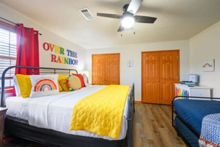 Escape to your cabin bedroom and enjoy the perfect blend of rustic allure and comfort.