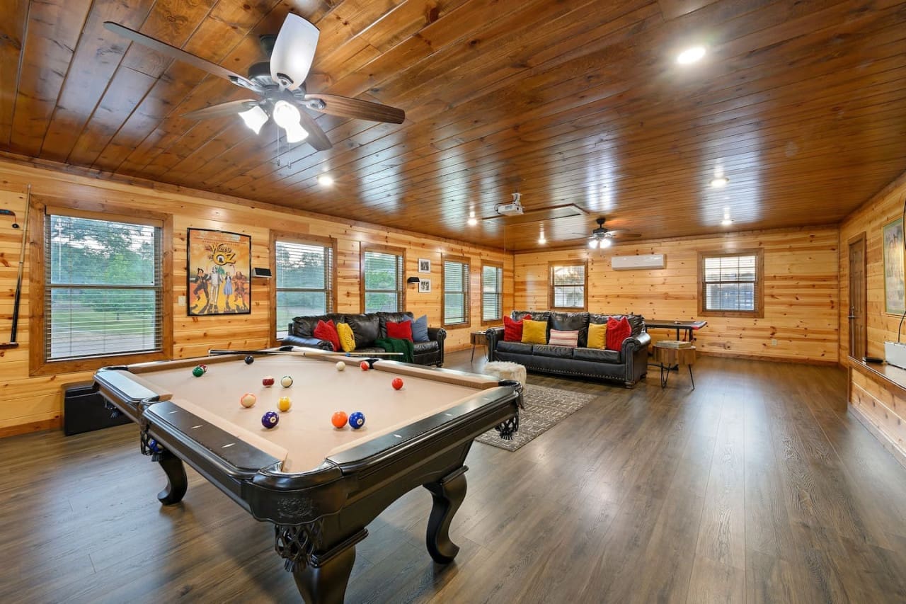 Enjoy friendly competition and classic fun with our cabin’s stylish pool table.