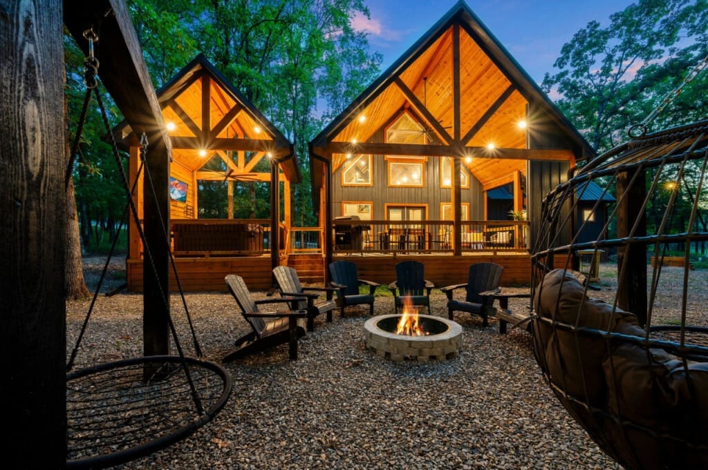 Unwind by the fire pit and sway gently in the swing chair—where warmth and relaxation meet in perfect harmony.
