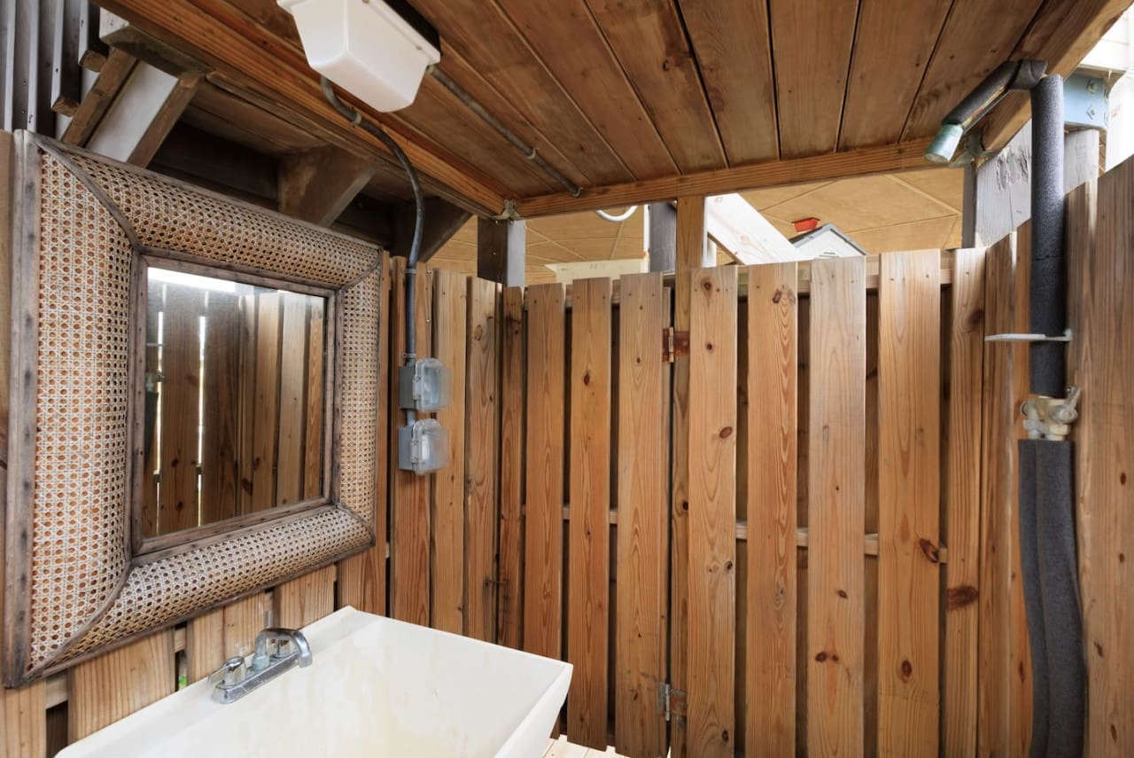 Earthy Sanctuary: Find peace and serenity in our natural wooden washroom.