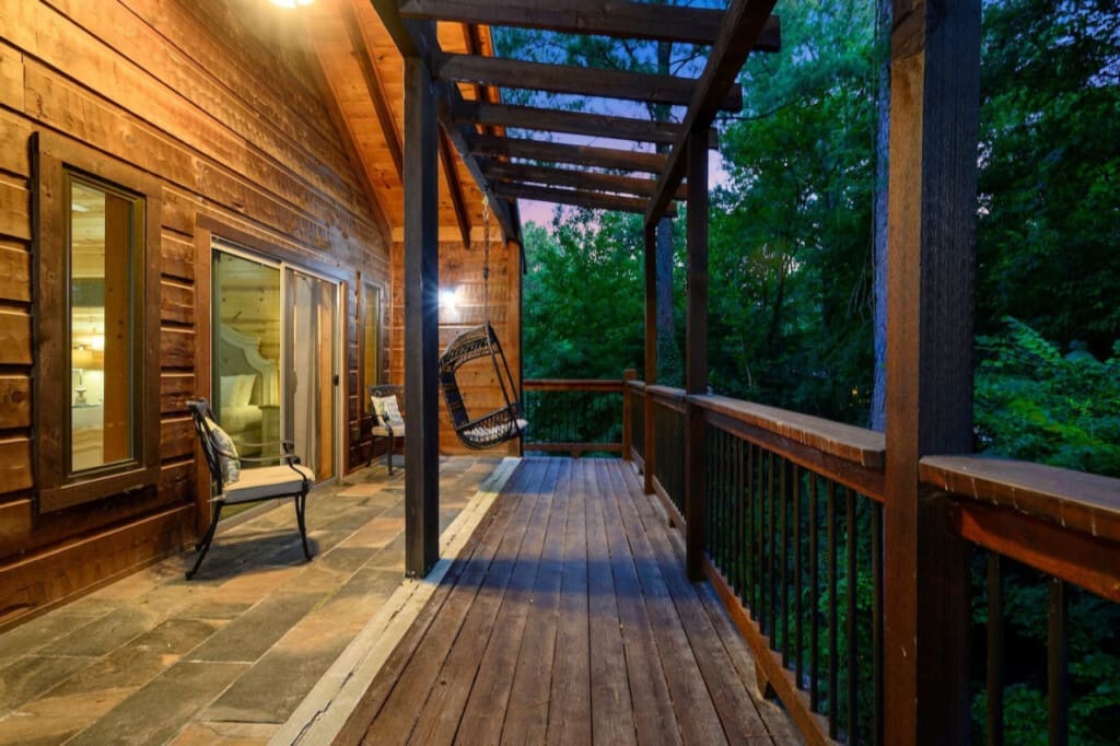 Find your perfect spot to unwind and enjoy the gentle rock of the swinging chair.